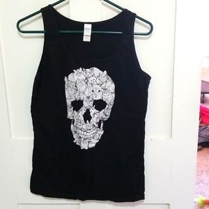 Unique black tank with skull cats on the front